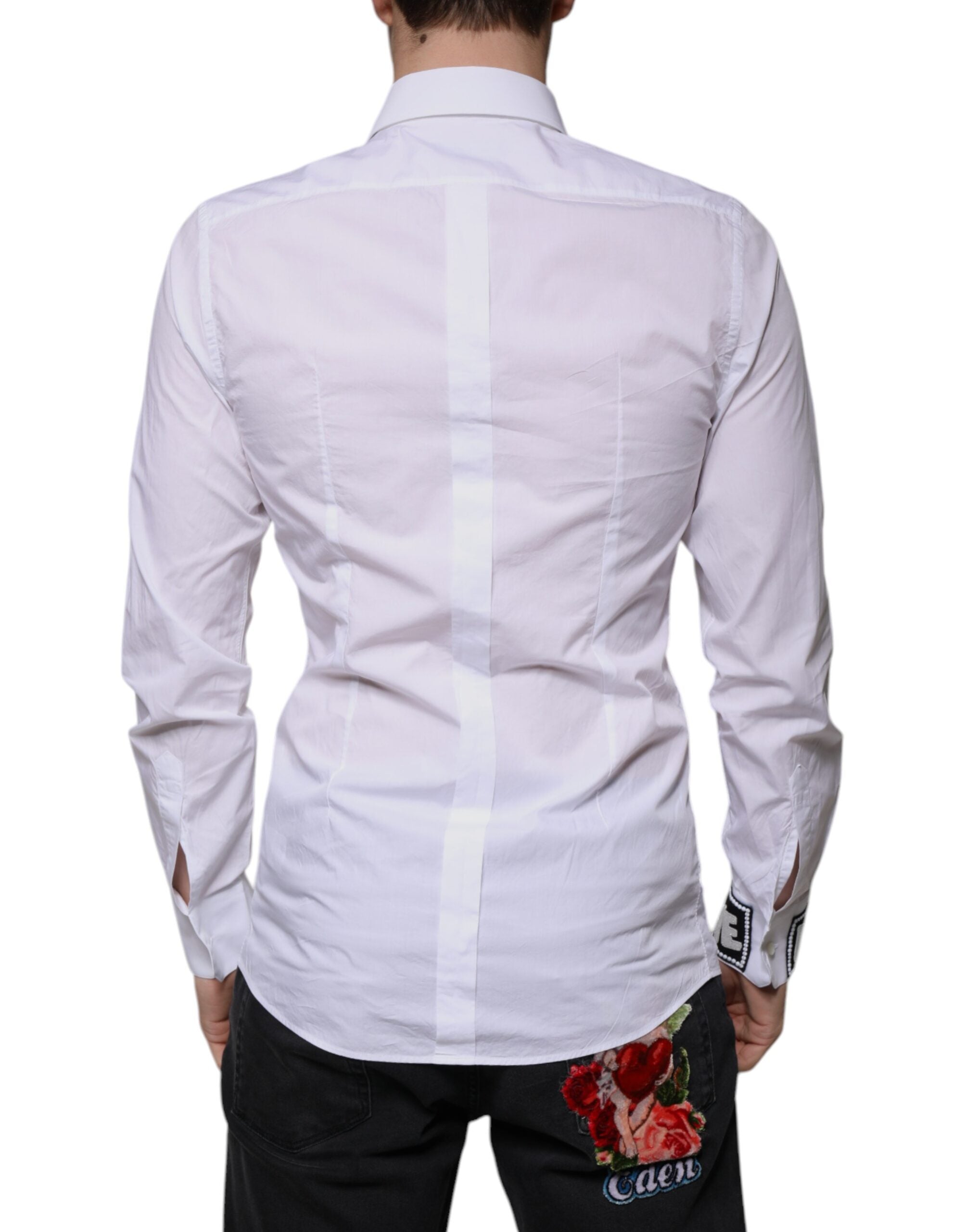 Dolce & Gabbana White Slim Fit Men's Shirt GOLD made of Cotton